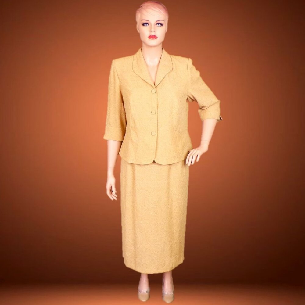 LADY DORBY size 20W beige 2-piece suit jacket/skirt 100% polyester machine wash